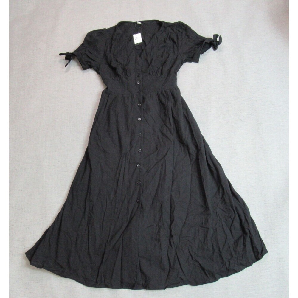 Zexxxy Dress Womens Size Small Black Button Up Maxi Peasant Cottagecore Preppy